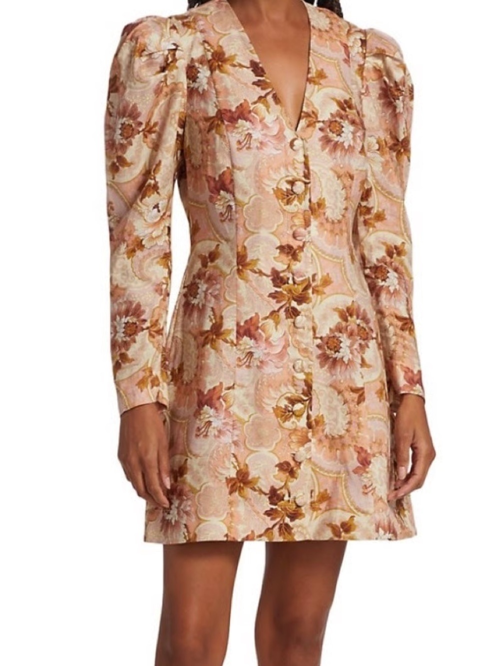 Alemais Floral Button-Front Pink & Brown Mini Dress